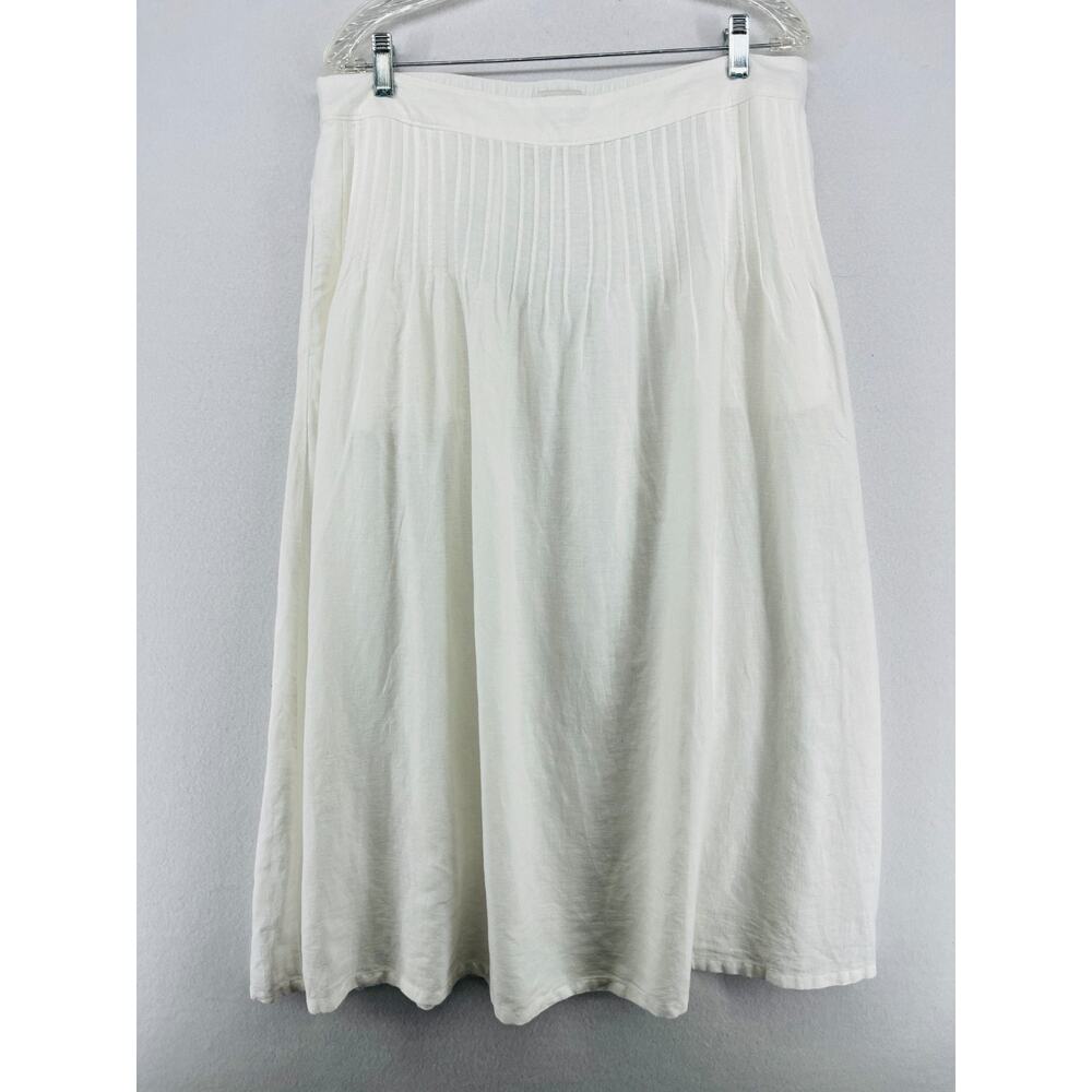 LAURA ASHLEY Skirt White Linen Elastic Waist Large Price Drop
